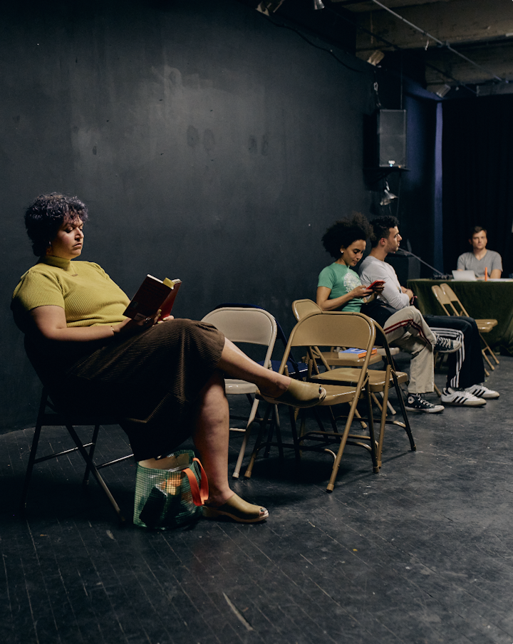 NEXT STOP - A quiet moment on the train. Rehearsals were held every Wednesday evening at Vox Populi from February to April.