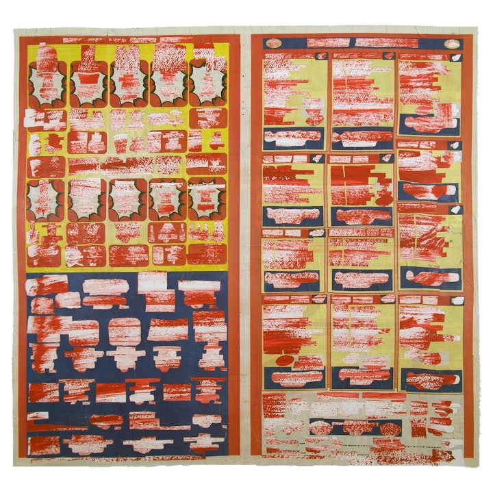 Circulars - Comic Strip Booms in Primaries, 2021,  21" h / 22" w, cut paper, mixed media and acrylic paint on paper