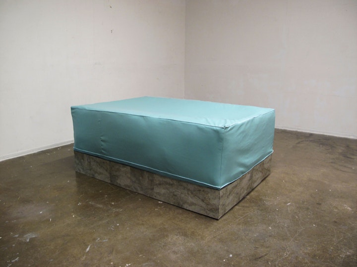 Bed - Bed, 2013, 72" h x 58" w x 36" l, vinyl, wood, linoleum tile, batting, hardware