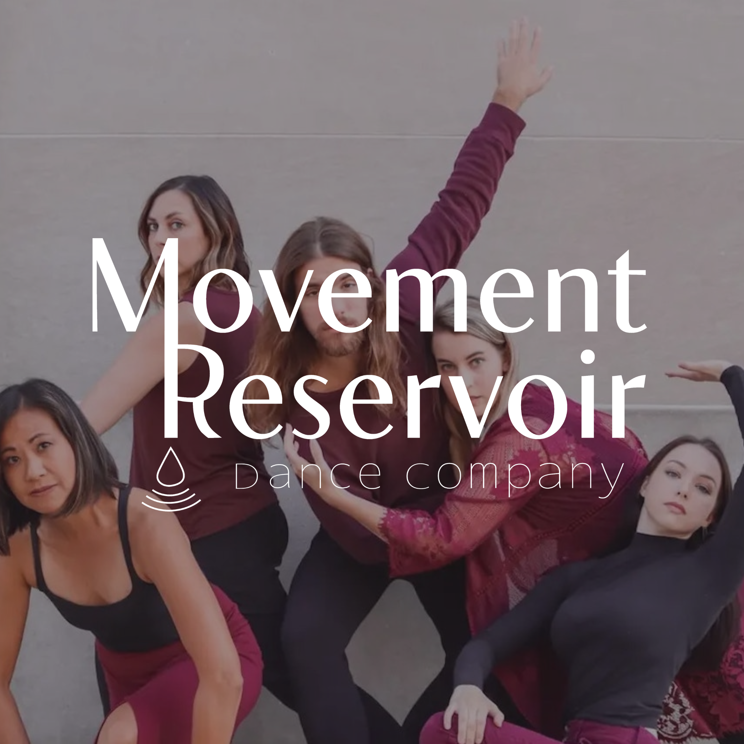 Movement Reservoir Dance Company Logo with company of dancers posing behind