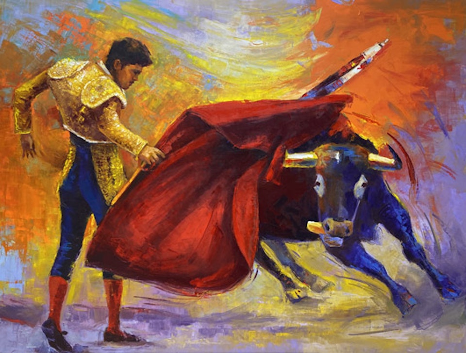 Custom Work - Bull Riding Commission Mixed Media on Canvas 30x40"