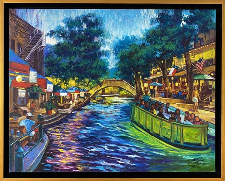Colorful Riverwalk Oil on Canvas 32.75x26.75 $1,200 SOLD