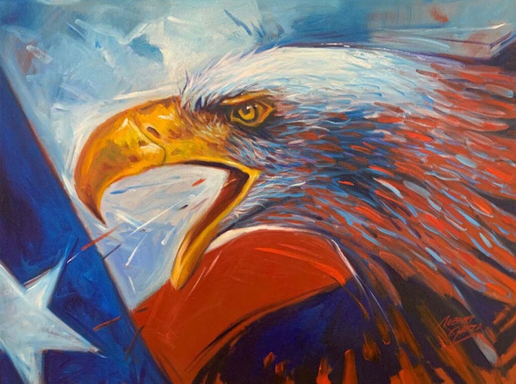 Eagle-with-Flag-Oil-on-Canvas-24x18-SOLD