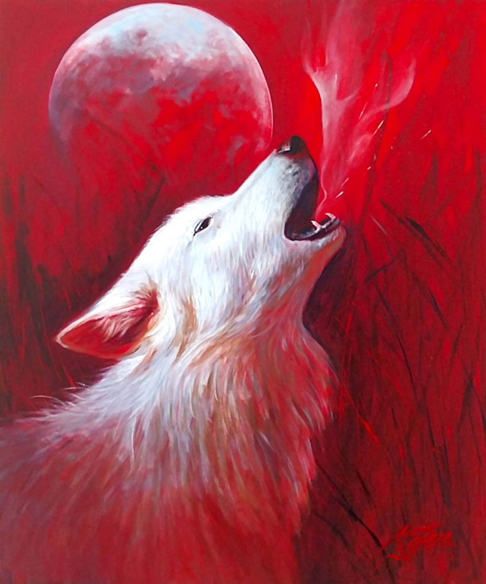 Custom Work - Wolf and Moon Commission 20x24"