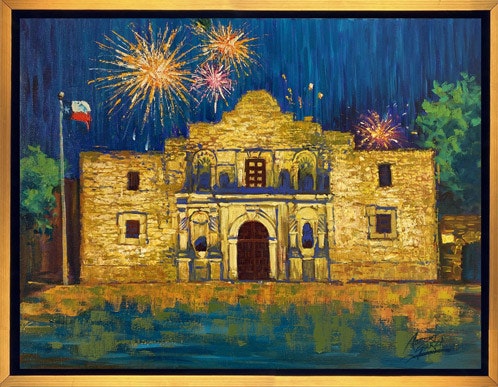 Alamo 4th of July with Frame Acrylic on Canvas 24x18 $1,250