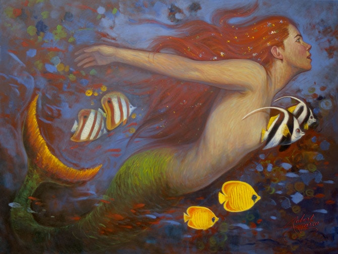 Judith Mermaid Oil & Acrylic on Canvas 40x30 $1,850