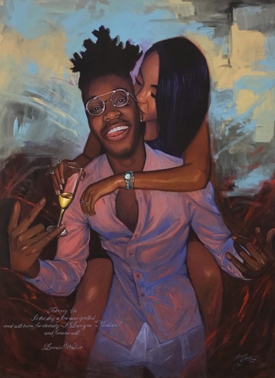 Lonnie Walker SPURS American Professional Basketball Player with Girlfriend Portrait 36x48 SOLD