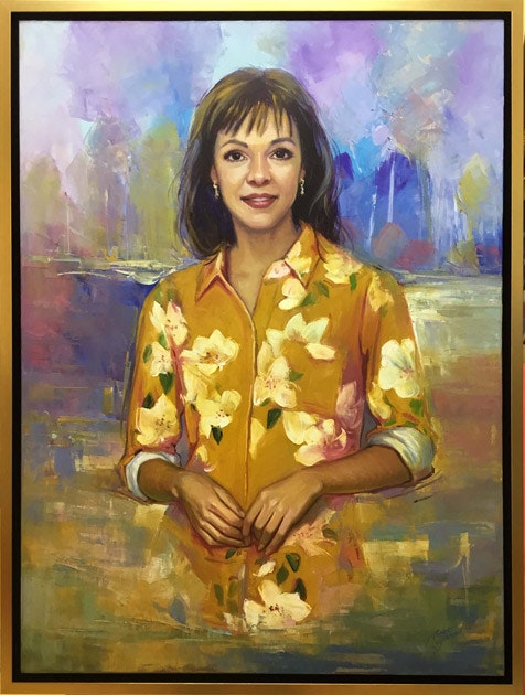 Lady Portrait with Abstract Background Framed 30x40 SOLD
