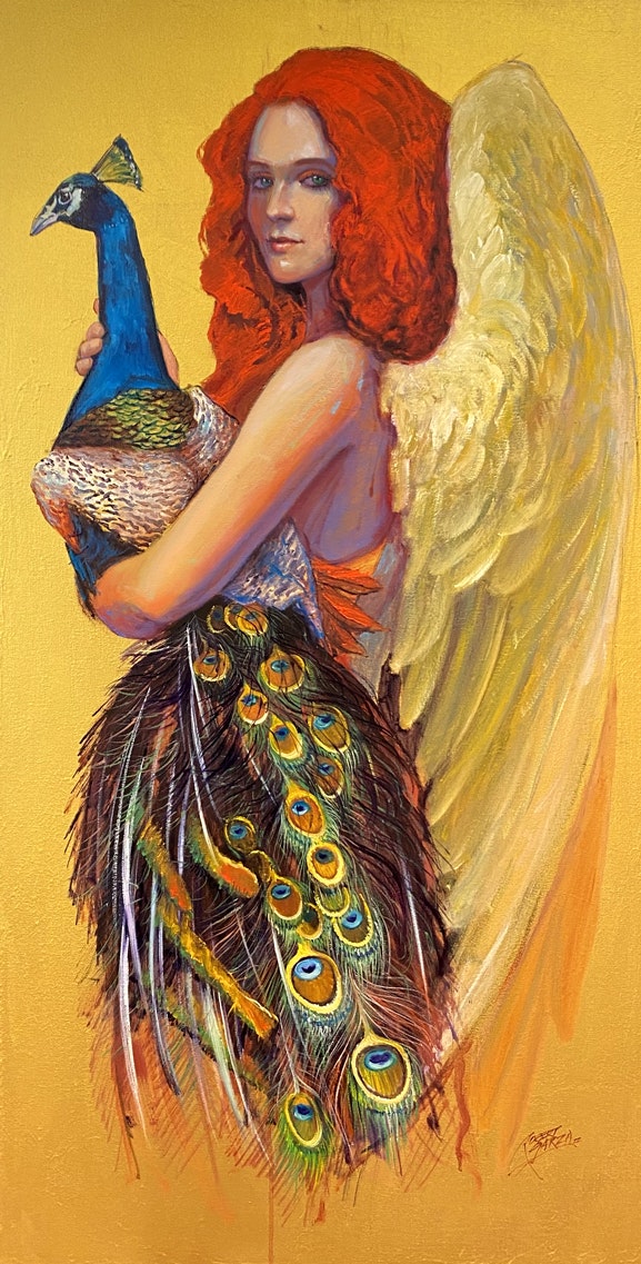 Angelo Peacock Oil & Acrylic 24x48 Canvas $2,500