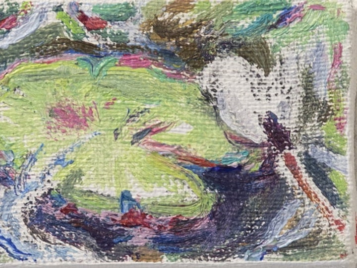 Nuppu, 5x8 cm, Öljy ja akryyli kankaalle, 2023, Private Collection