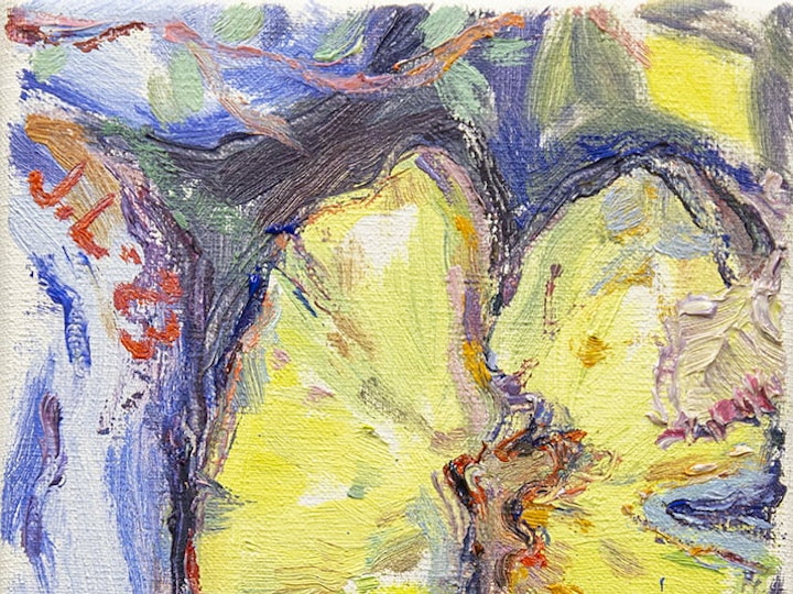 Pieni keltainen, 10x15 cm, Öljy ja akryyli kankaalle, 2023, Private Collection