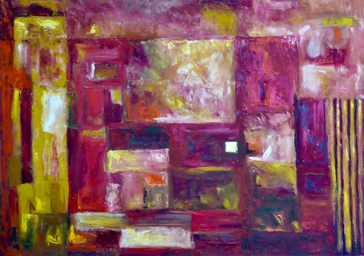ABSTRACT IN RED AND YELLOW oils 39. x 27
