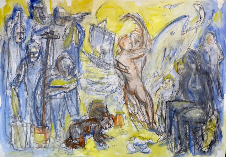 STUDY FOR THE FISHERBOY SETS SAIL charcoal + wash