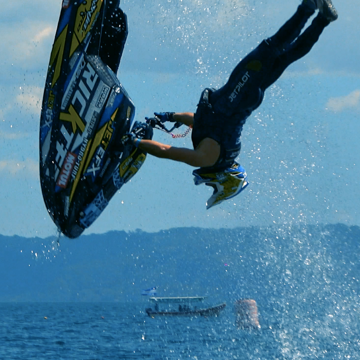 Freestyle champion Mark Gomez performs at the lake.