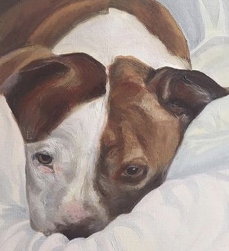 A Staffie's life - A4 oil on canvas