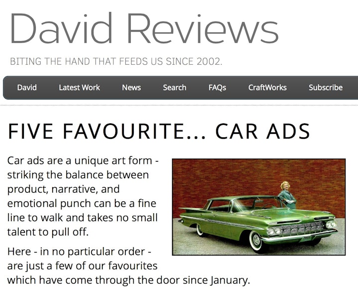 David Reviews Top Car Ads