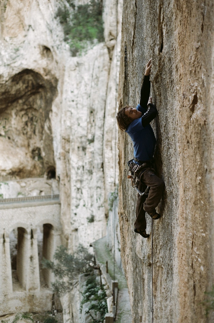 Gary Climbing ruote from the 'kings walkway' - El Chorro, Spain Jan - 2011 - (35mm)
