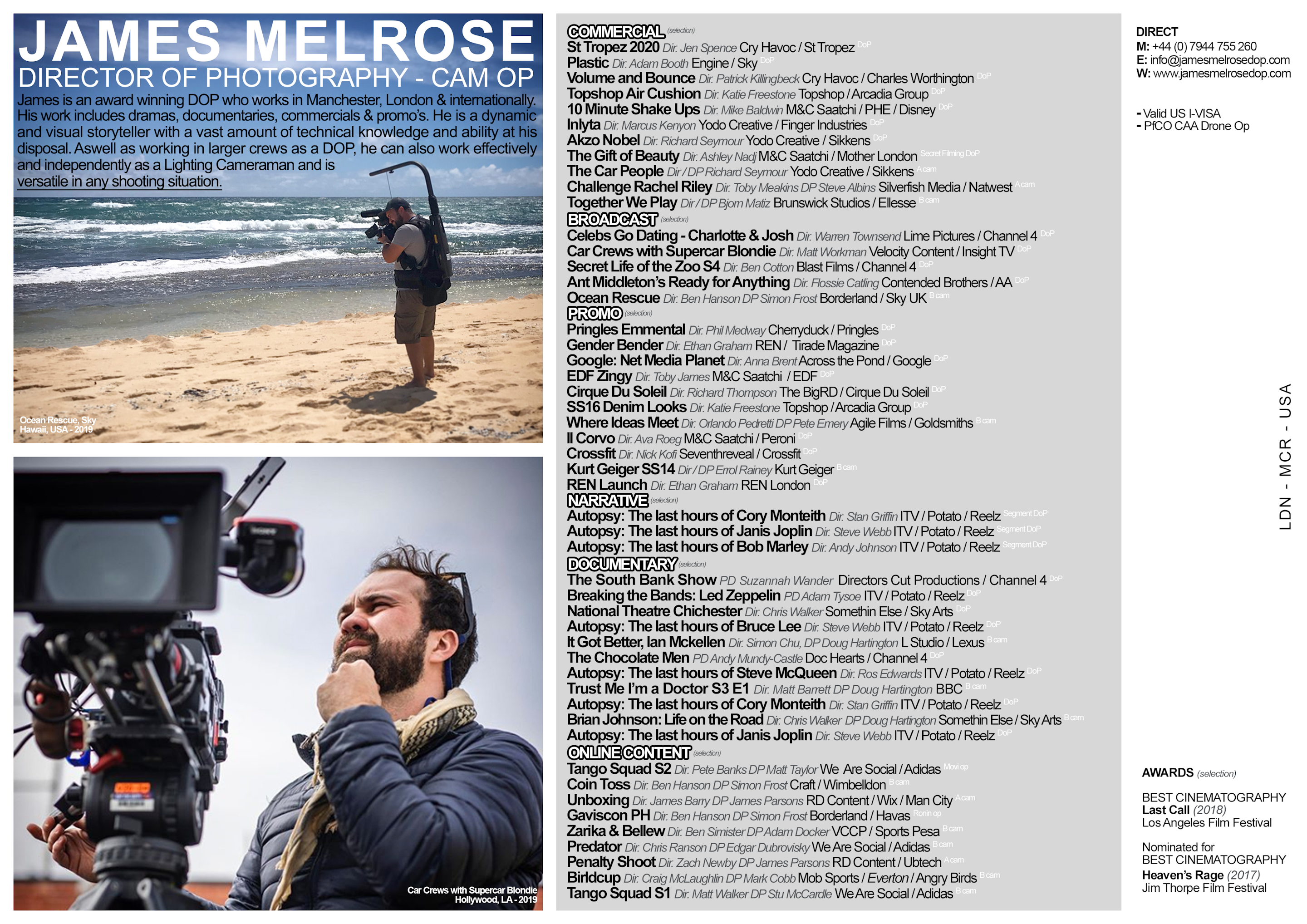 Cv James Melrose Director Of Photography