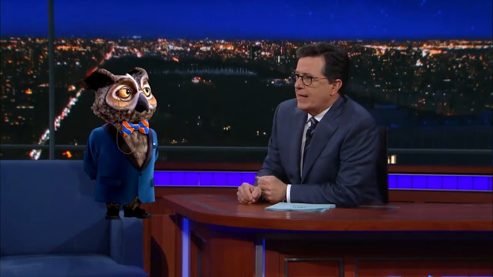Xzyal - Nigel the Owl - Nigel gets to talk to Stephen Colbert on The Late Show