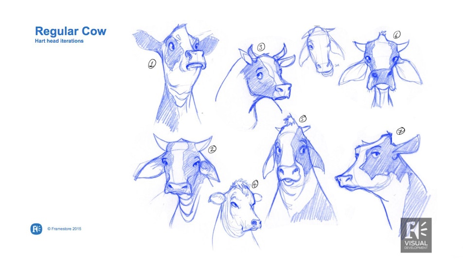 Lactaid - Cows 2016 - Character design head sketches