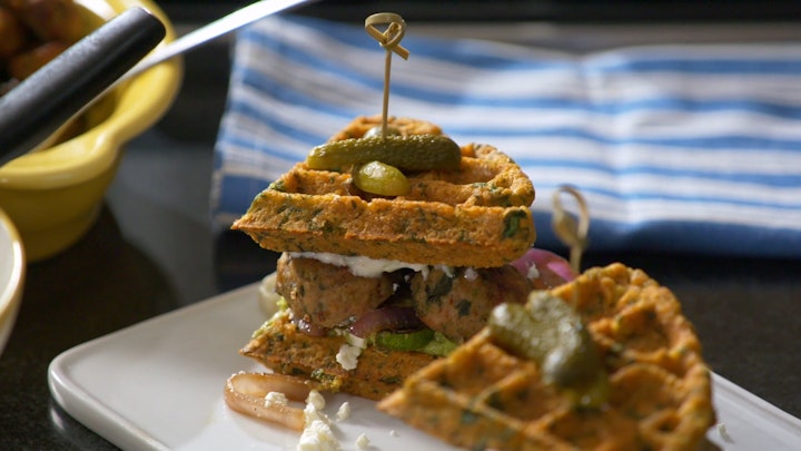 Food Network USA x Aidells - Falafel Waffle Sandwich