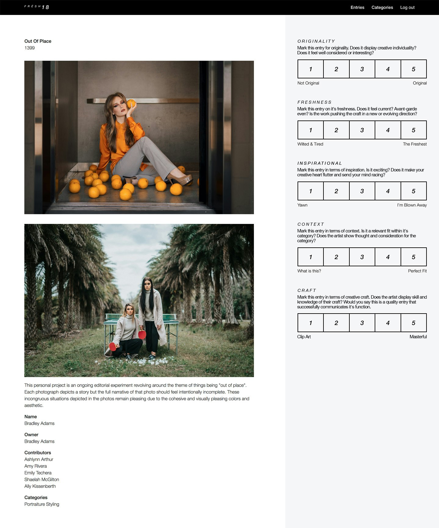 Screenshot: Fresh 18 Judging Site Screenshot: Fresh 18 Judging Site