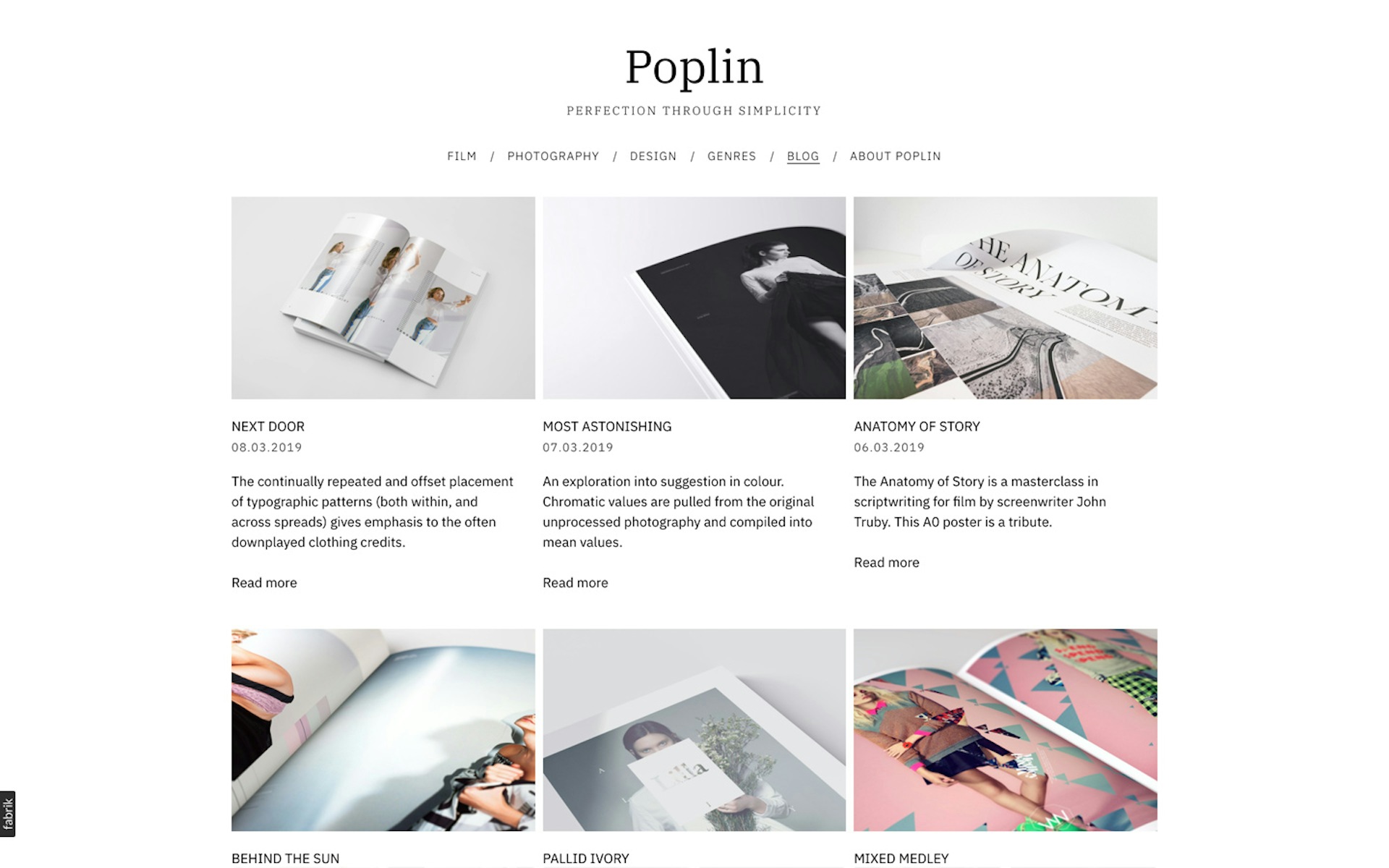 Poplin theme for Fabrik portfolio website