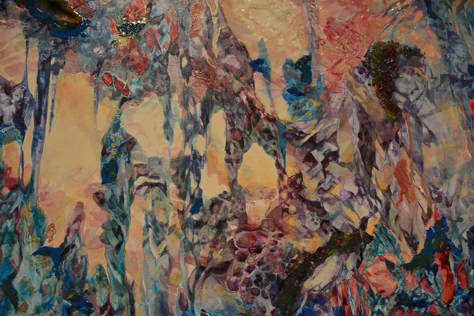Polyphony - Polyphony (detail), acrylic and resin on canvas, 4' x 5', 2015.