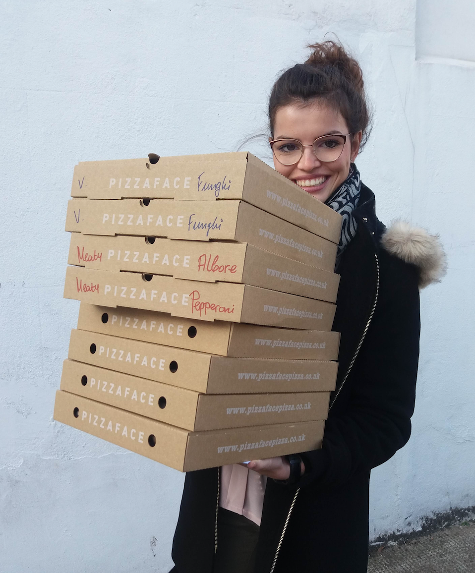 Laure has the lovely Pizzas form Pizzaface, ready to please a hungry crew!