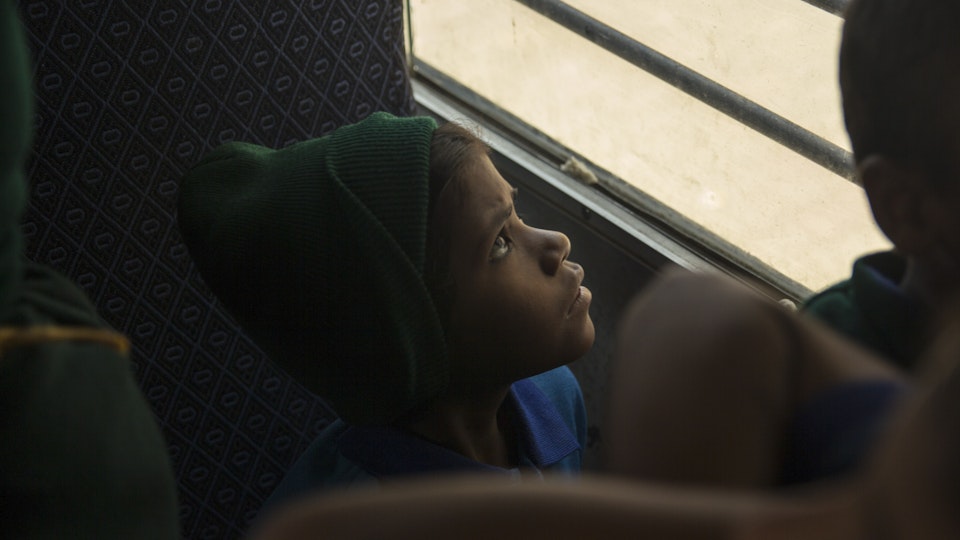 NEHA - A ride home. The school bus picks up and drops off kids with disabilities and some staff along the way.<br>Free school transport increases attendance in remote rural areas where majority of households cannot afford vehicles.