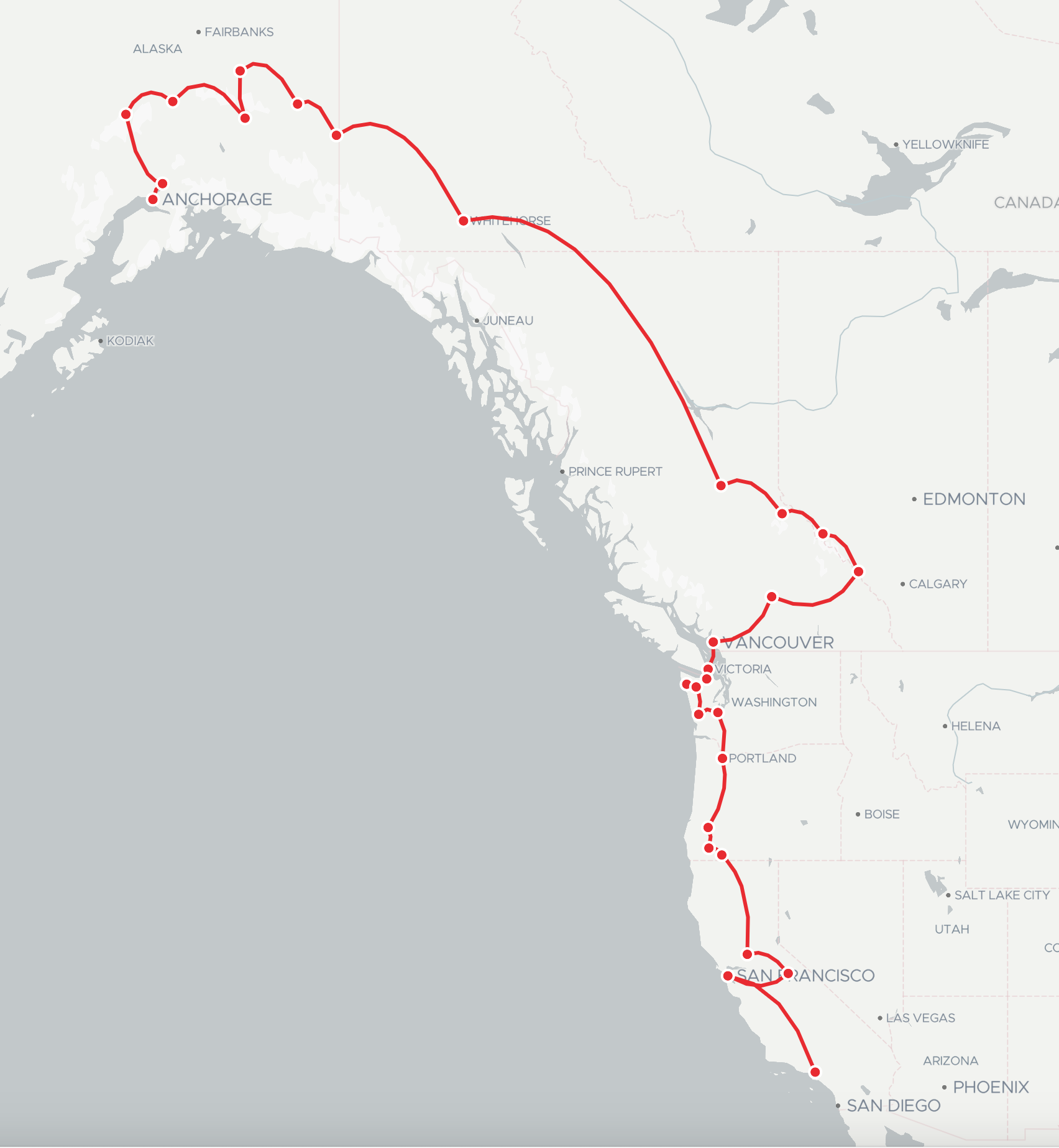 alaska canada usa by hitchhiking route map