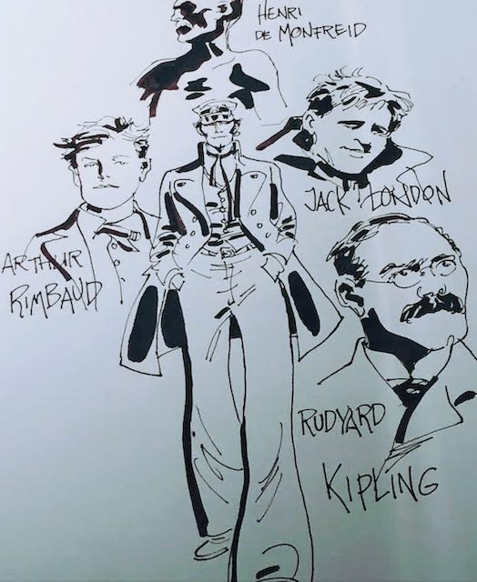 Dessin monfreid rimbaud london kippling d'Hugo Pratt