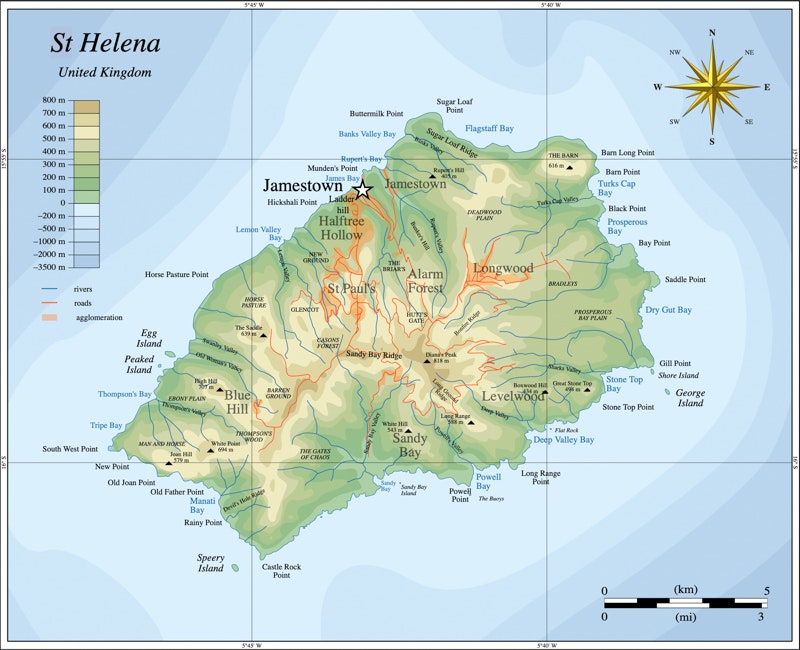 carte topographique de Sainte-Hélène