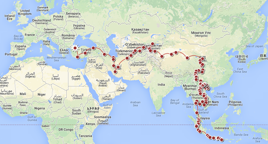 Itinerary accross Asia overland