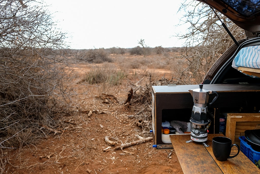 Brewing coffee in the bush in Kenya