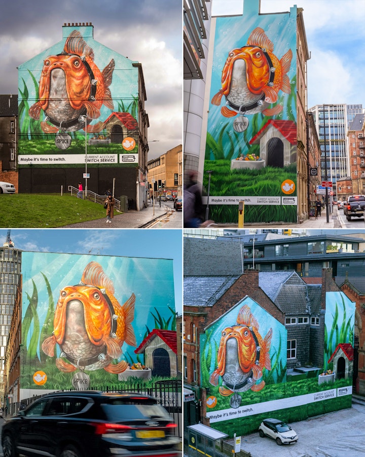 Current Account Switch Service (House 337 – mural campaign) - Clockwise from top left – Glasgow, Leeds, Manchester, London