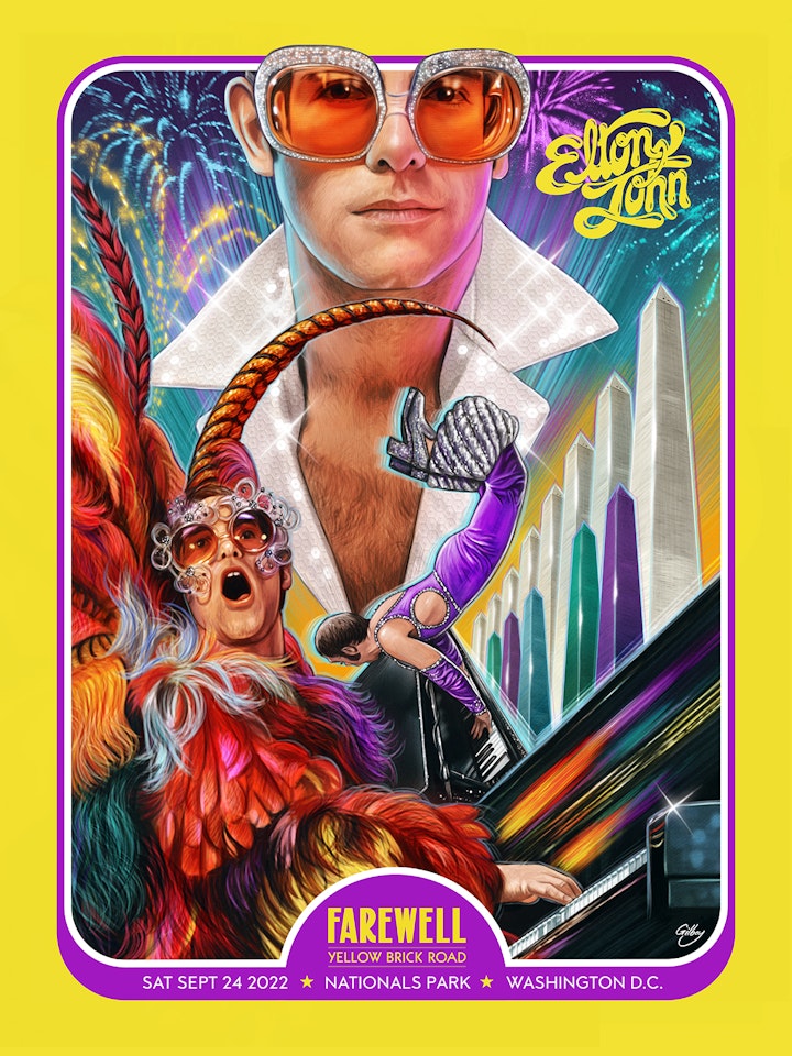 Music and Podcasts - Poster for Elton John's concert in Washington D.C. as part of his Farewell Yellow Brick Road Tour, September 2022, via Collectionzz.