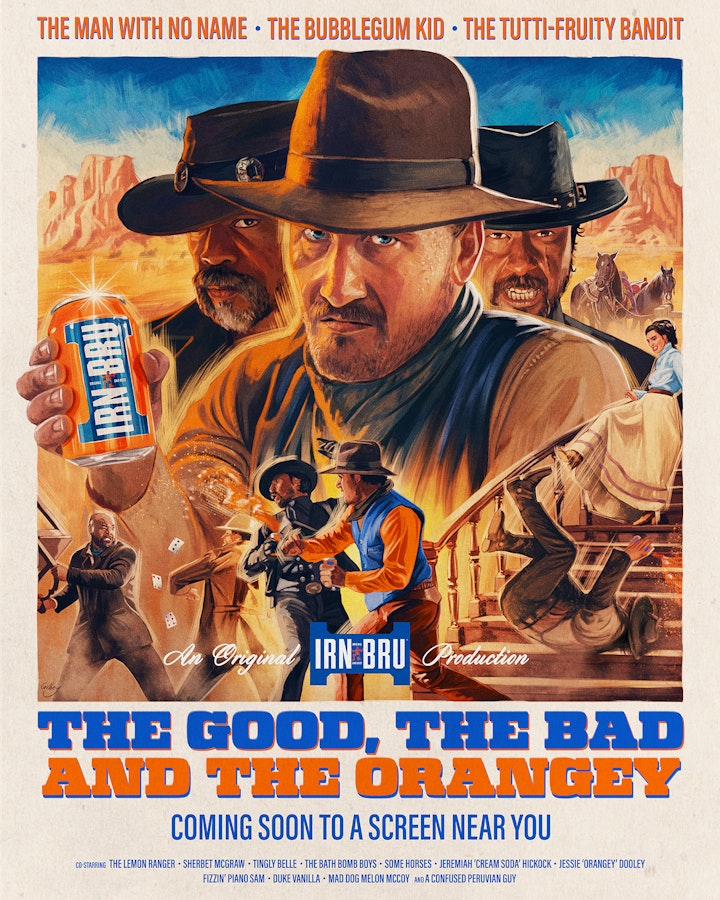 Social Media Marketing - Poster to accompany an IRN BRU television ad, for Leith, via Central Illustration Agency.
