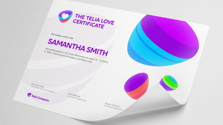 The Telia Love workshop certificate