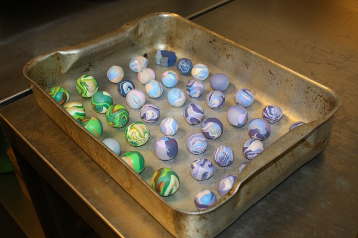 Polymer clay marbled samples ready for the oven