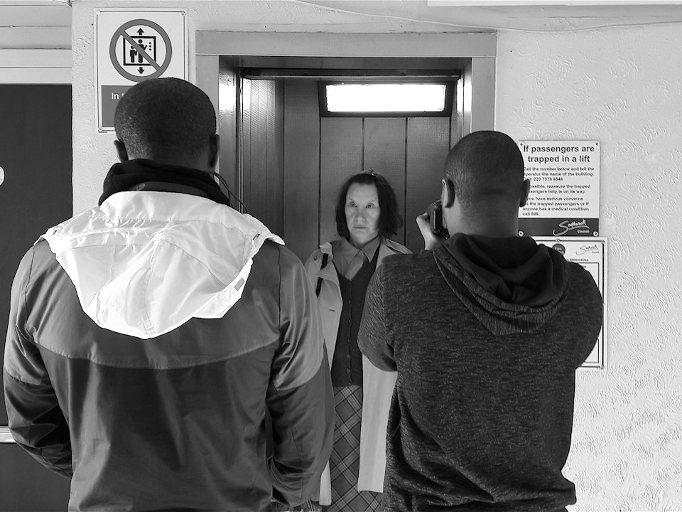 Production: The Light; Urban Chronicles, episode 1 - Day 2: Dp Courtney Andrews captures a key moment featuring Lin Clifton, as Dir. J Bunting Johnson watches on.