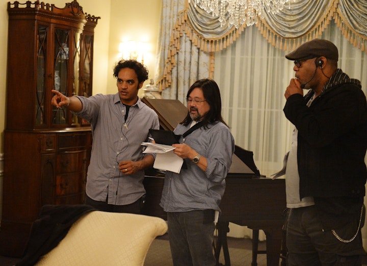 Sharat working with Director of Photography Daryn Okada on Scandal Episode 512, December 2015. (Courtesy of Mitchell Haddad)