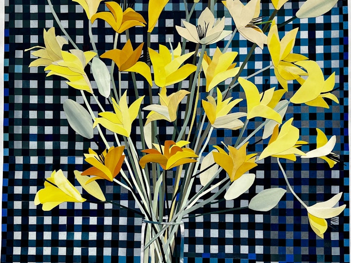 Yellow Lillies, 41x32 inches, gouache-painted paper collage on gampi