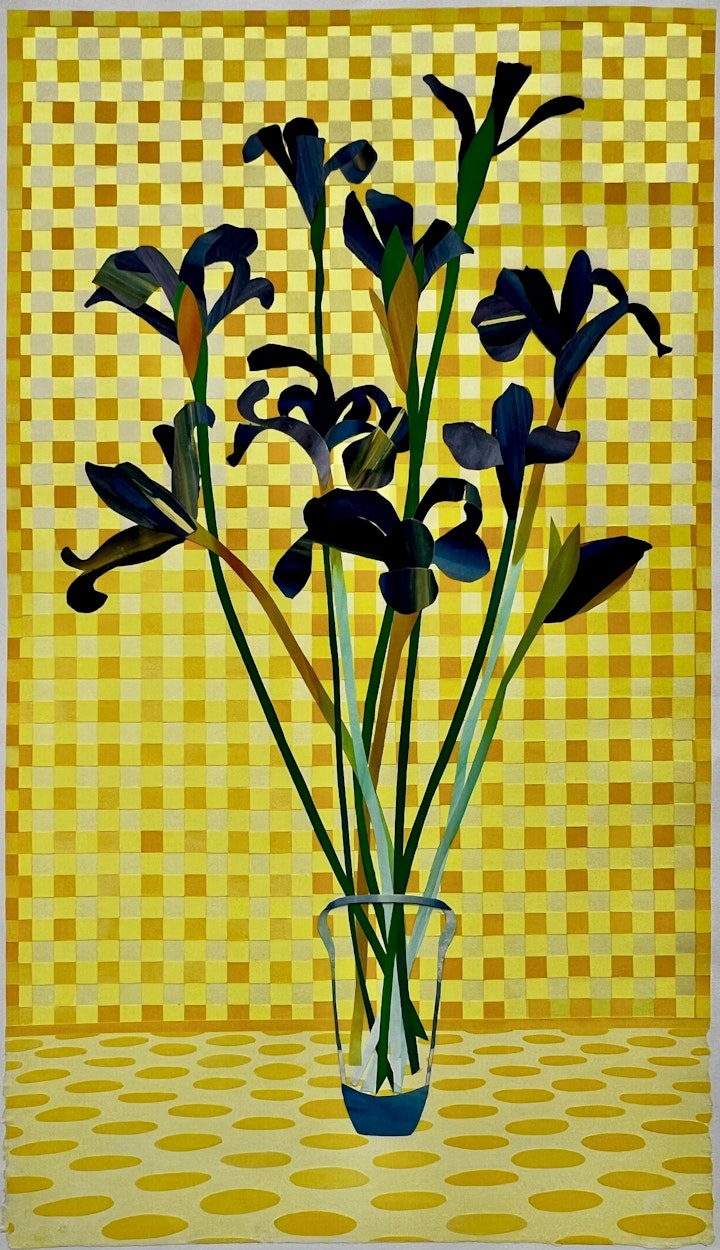 Iris, 40x23 inches, gouache-painted paper collage on gampi, 2023