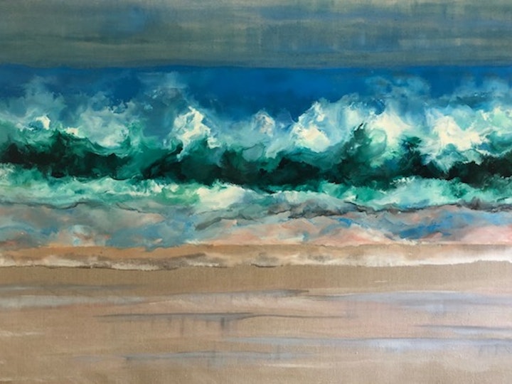 Toes in the Sand, Ruth Hamill, encaustic and oil on linen, 40x60 inches