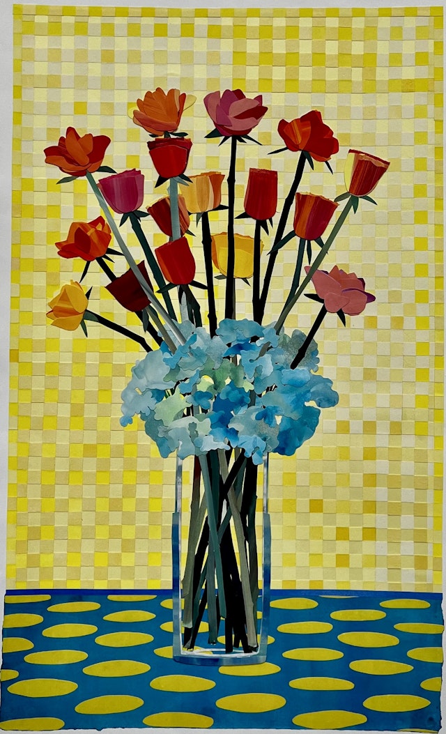 roses and hydrangea, 38x22 inches