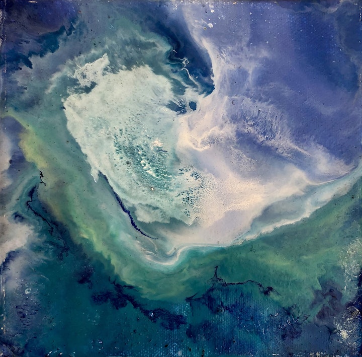 Courage, Ruth Hamill, Encaustic on Canvas, 6x6 inches, 2022