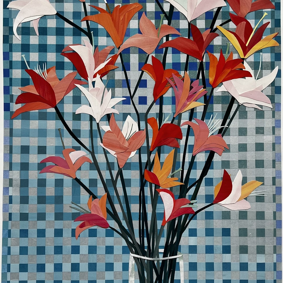 New Collage Work orange and pink lillies, 43x23 inches