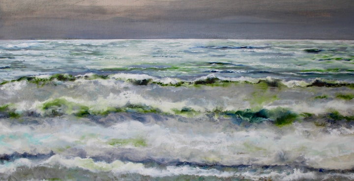 A Distant Light, Ruth Hamill, Encaustic and Oil on Linen, 34x66