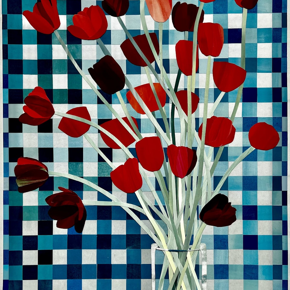 New Collage Work red tulips, 39x26 inches